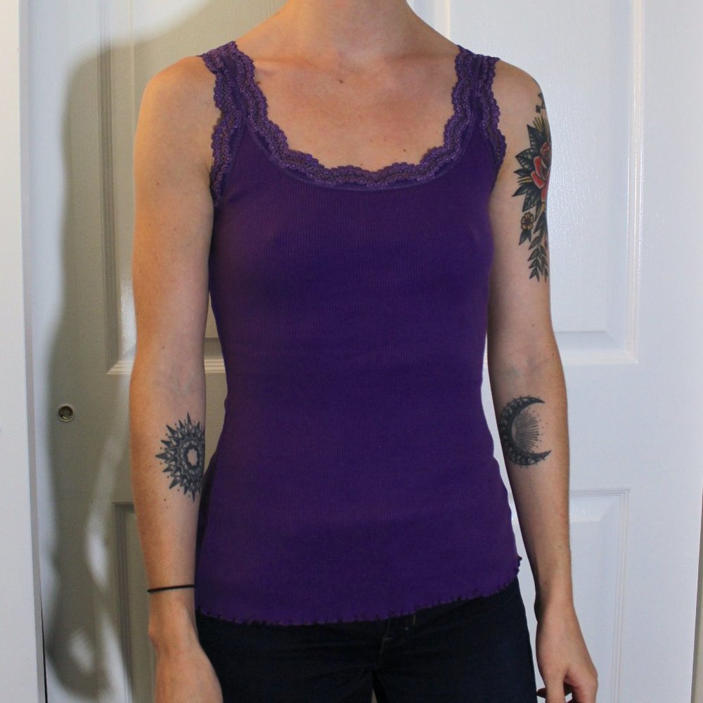 Purple Tank Top with Lace Trim